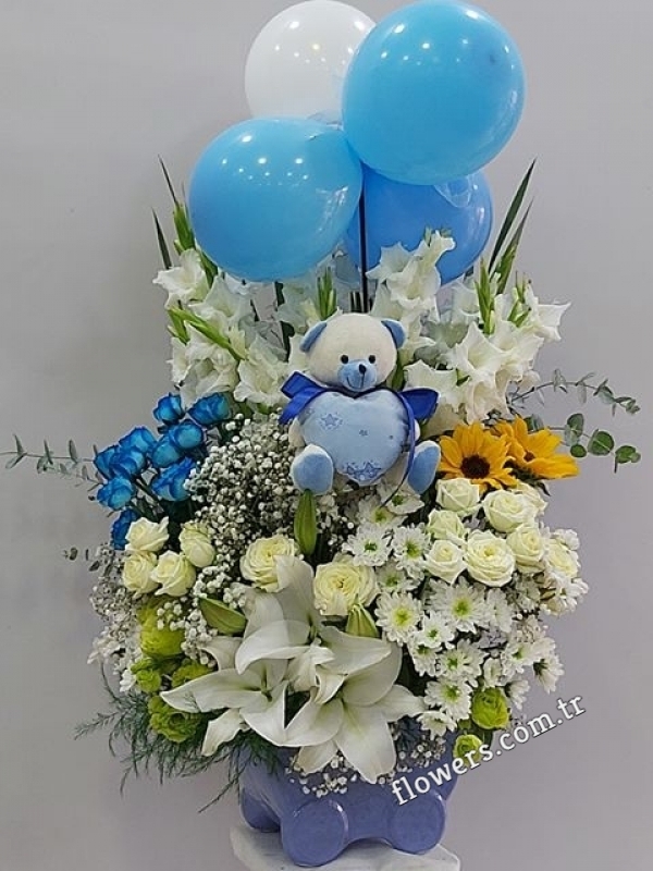 VIP Baby Boy Flower Arrangement, New Baby Flowers & Gifts