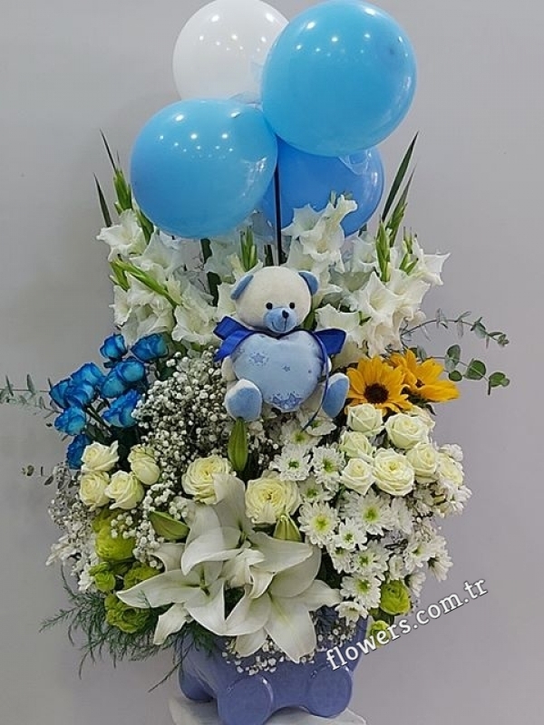 VIP Baby Boy Flower Arrangement, New Baby Flowers & Gifts