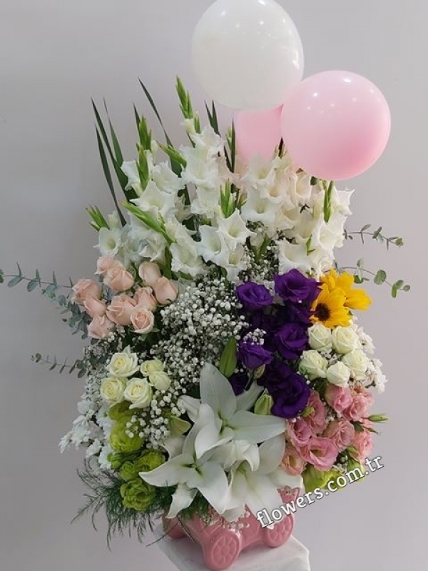 VIP Baby Girl Flower Arrangement, New Baby Flowers & Gifts