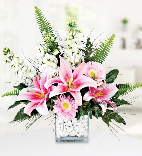 Pink Lilium Gillyflower Gerbera Arrangement