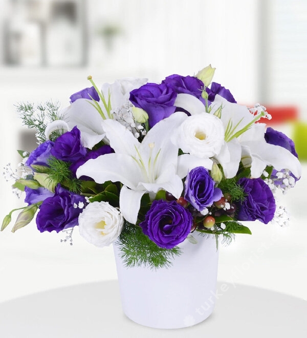 Purple Lisianthus Arrangement in Ceramic