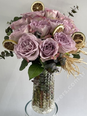 Lilac Roses In Vase