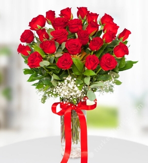 25 Red Roses in Vase