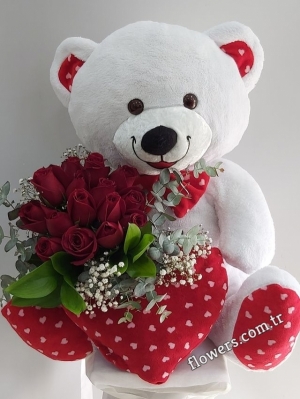 Teddy Bear and Red Rose Bouquet