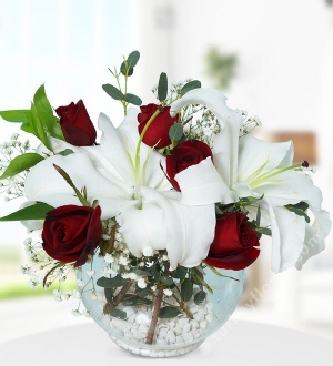 Lilium and Red Rose in Aquarium