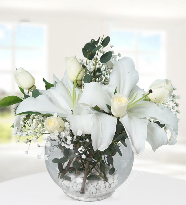 White Lilium and Rose in Aquarium