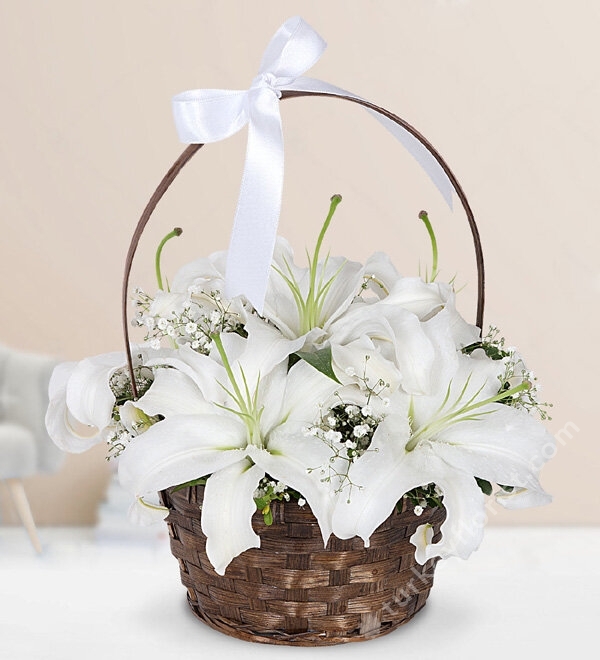 White Lilium Basket